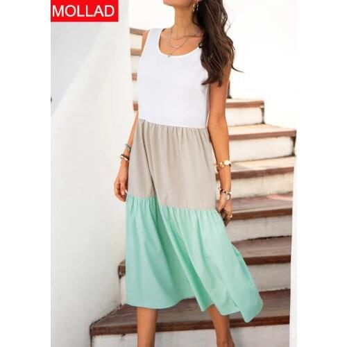 2021 New Summer Street Temperament Womens Clothing Strap Type Sleeveless round Neck Swing Dress Factory Wholesale