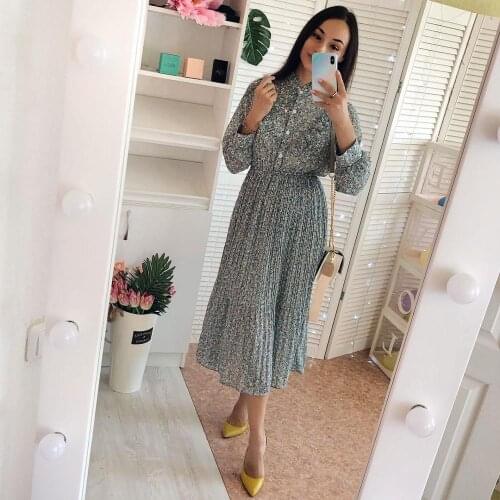 2021 Spring and Autumn New Style Floral-Print Chiffon Dress Womens French Vintage Base Dress Fairy Immortal Dress