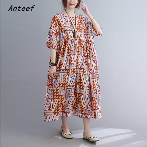 Short sleeve cotton vintage floral dresses for women casual loose long woman summer dress elegant clothes 2021