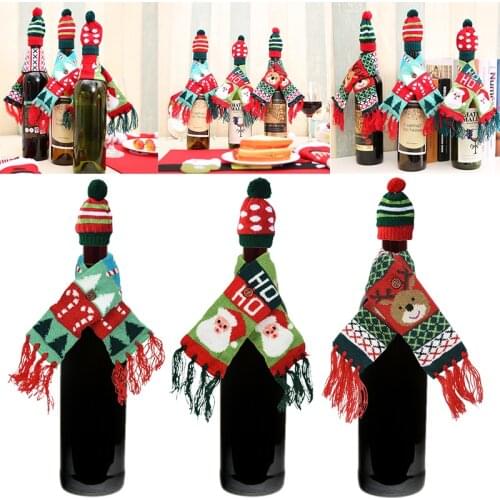 1Pcs Cotton Wine Bottle Covers New Year 2021 Christmas Party Ornament DIY Bow Knot Wine Bottle Covers Bags Xmas Party Supplies