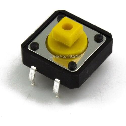 10pcs/lot FAS12-S 7.3mm height 12x12 square yellow head tact switch 12*12 insert mount tactile touch switch