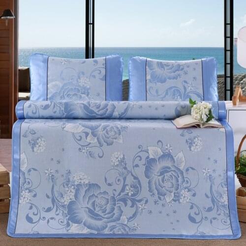 3PCS Ice silk mat jacquard mat 1.5 / 1.8 meters washable 2 pillowcases and 1 mat folding single double air conditioning