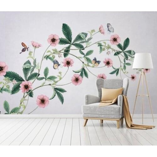 Nordic pastoral hand-painted plants and flowers background wall paper mural wallpaper 3D murals