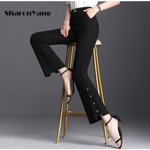 Spring Autumn Woman Elasticity Bell Bottom Pants Plus Size High Waist Elegant Long Pants Fashion Ladies Flared Trousers