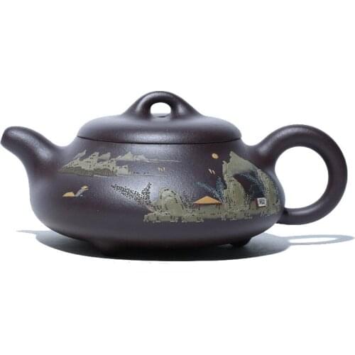 Boutique House Collection of Purple Eggplant Mud Teapot Yixing Famous Handmade Purple Clay Teapot Hantang Stone Scoop Teapot