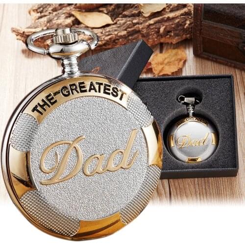 The Greatest DAD Pocket Watch Gift Box Fathers Day I LOVE YOU DAD to Daddy Birthday Present Men Sliver Bronze FOB Chain Clock