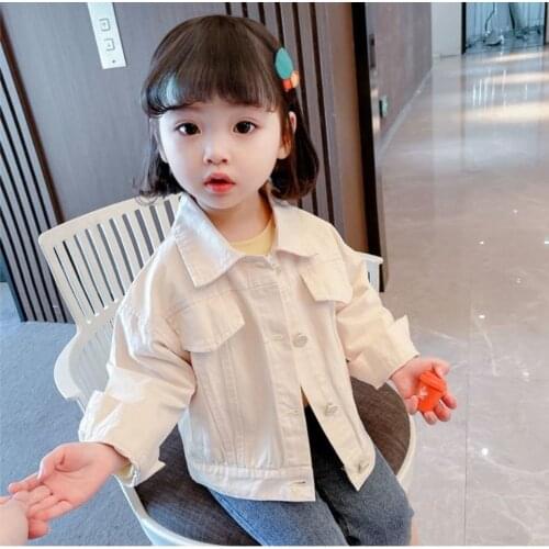 2021 Girls Kids Denim Jackets Coats Beaded Strawberry Cotton Tops Spring Autumn Casual Overcoats Children Clothes