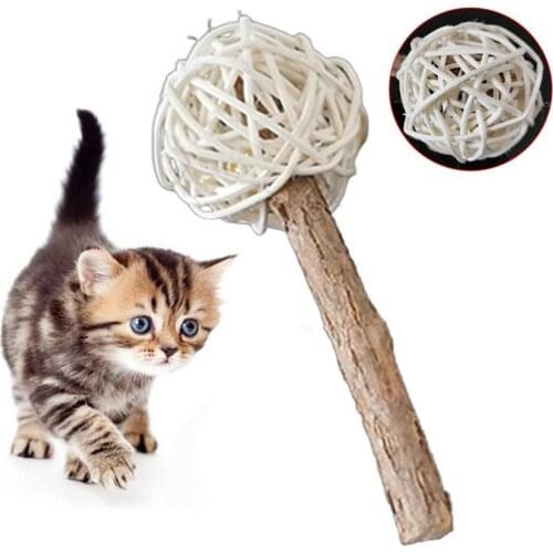 Pet Cat Kitten Wood Matatabi Bell Rattan Ball Snack Stick Molar Chewing Toy игрушки для кошек