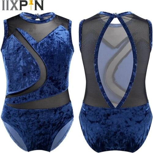 Kids Gymnastics Leotard Girls ballet leotards Sleeveless Soft Comfortable Pleuche Mesh Splice Cutout Back Ballet Dance Jumpsuit