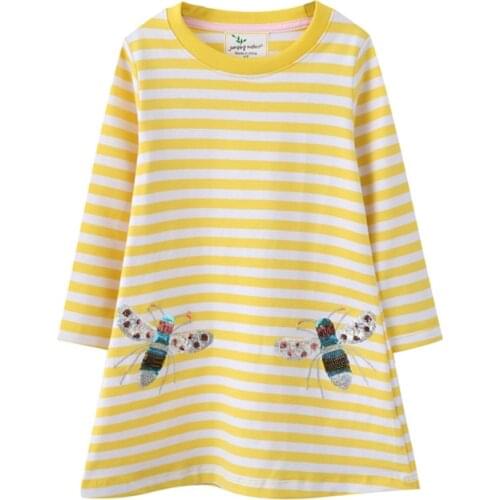 Jumping Meters New Arrival Autumn Winter Party Girls Dresses Animals Beading Stripe Children Long Sleeve Clothes Birthday Dress