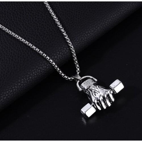 2020 new punk stainless steel fashion long necklace silver Color Barbell female gothic sweater chain hip-hop necklace men Jewelr