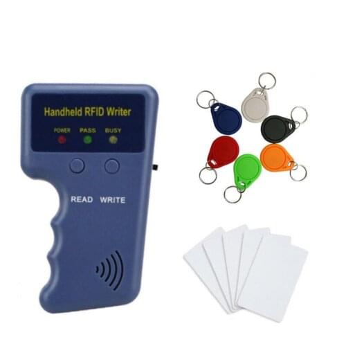 125KHz RFID Copier Writer Duplicator Programmer Reader Handheld access control card reader + Rewritable Keyfobs Tags Card