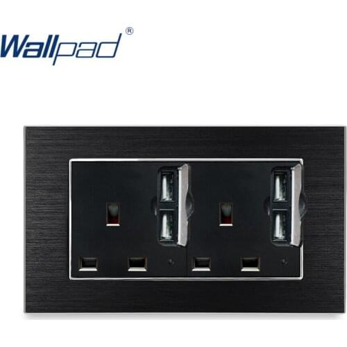 Double UK 13A Socket With 2 USB Charger Wallpad Luxury Wall Outlet Satin Metal Panel 146*86mm Wall Power Outlet Schuko