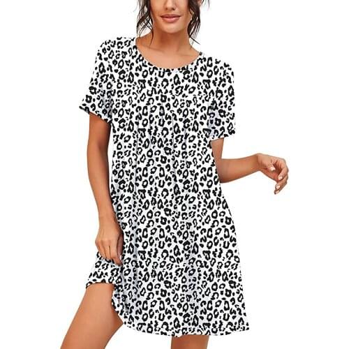 Short Sleeve Digital Printing Leopard Print Dress Women Summer New Fashion Female Loose O Neck A-Line Pullover Dress Plus Size