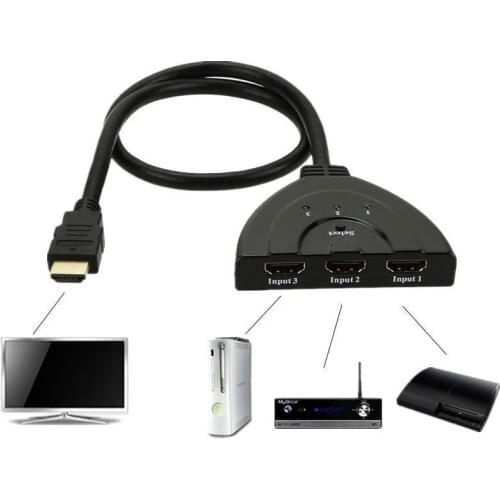 3 Port HDMI 3in1 Splitter sp1080P 3D Switcher 3x1 Auto Switch 3-In 1-Out With 50 CM Pigtail Converter 3 in 1 out Cable 100pcs