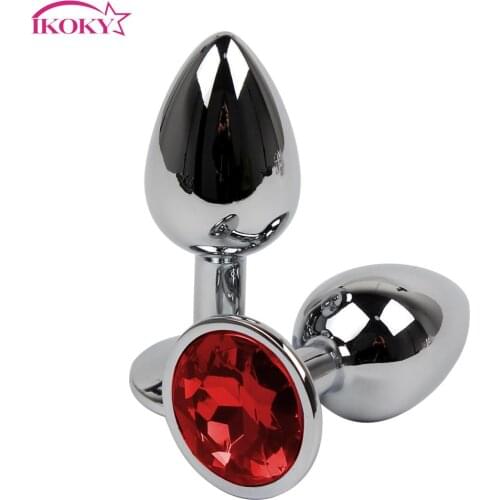 IKOKY Metal Butt Plug Diamond 6 Colors Anal Plug Bead Stainless Steel Adult Product Sex Toys for Women Men Gay