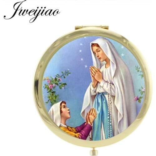 JWEIJIAO Virgin Mary portrait ART glass cabochon Travel Mirror Double Sides 1X/2X Magnifying Tools Accessories vm01