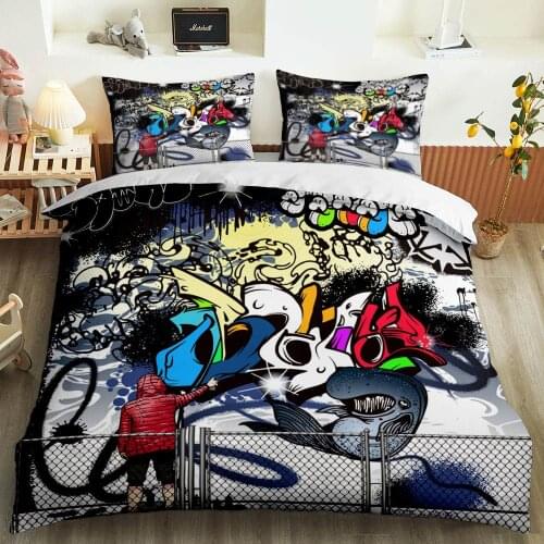 Hip Hop Duvet Cover Set Bed Cover Set Boys Bedding Sets Graffiti 3D Child Bedding Set A Boys Quilt Cover 220x240 For Teen Boys