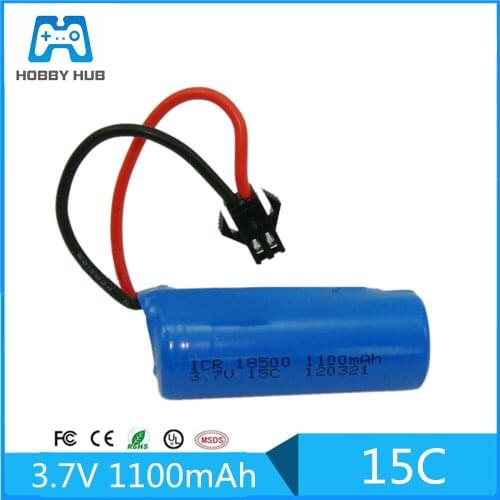 3.7V 1100mAh Lipo Battery For Remote control helicopter wholesale cylindrical Li-po batteries 3.7 V 18500 Toy Battery SM 15C