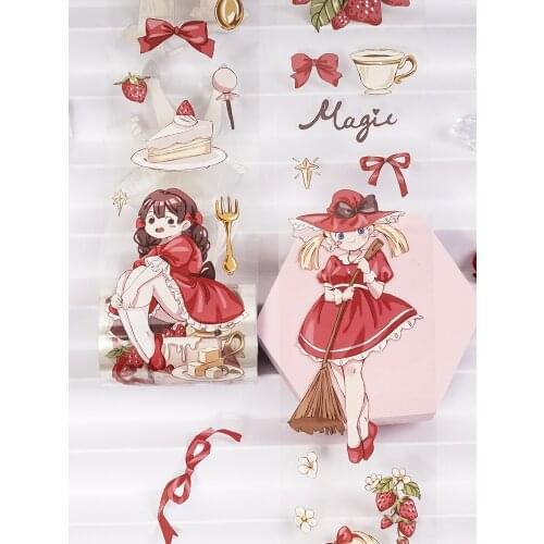 Magic Strawberry Witch PET Washi Tapes Bullet Journal Masking Tape Adhesive Tape DIY Scrapbooking Decoration Washi Stickers