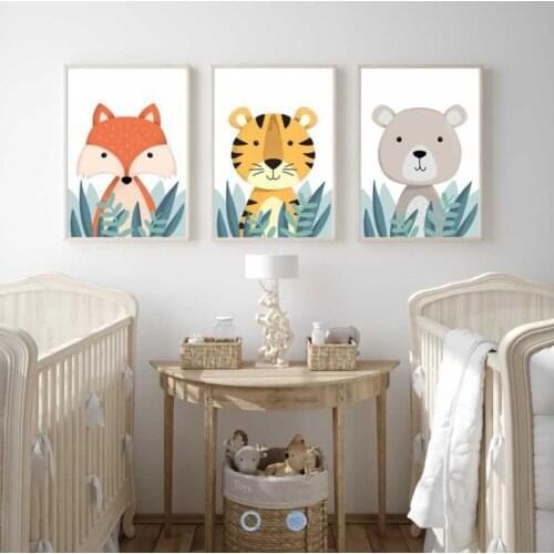 Cute Animals Fox Tiger Bear Canvas Painting Wall Decorative Picture Poster For Living Room Bedroom Teen Room Decor