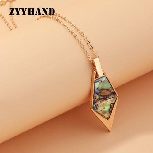 Natural Abalone Shell Fashion Women Necklace Girl Quadrilateral Lady Golden Cross Chain Luxury Neck Jewelry