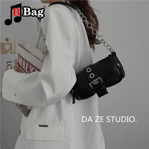 Fashion Metal chain Crossbody Bags PU Leather Shoulder underarm bag Women Belt buckle Trend Ladies tote bag Satchel