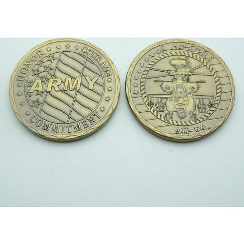 US Army AH-64 Helicopter Token Coin Novelty American Military Challenge Coin Brass Custom Coin For Collection