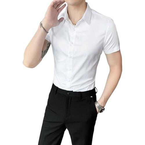 Mens short-sleeved shirts 2021 spring and summer new solid color slim-fitting streetwear trendy fashion mens clothing shirts