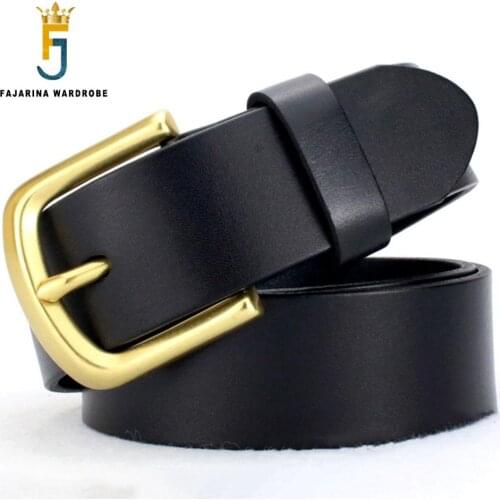 FAJARINA Top Quality Cow Skin Leather Mens Brass Clasp Buckle Cowhide Mens Fashion Belts for Men Can Use for 10 Years NW0132