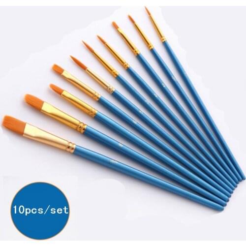 50 set (10 pcs/set) Pearlescent Blue Rod Nylon Hair Multifunctional Drawing Pen Watercolor Oil Brush Set
