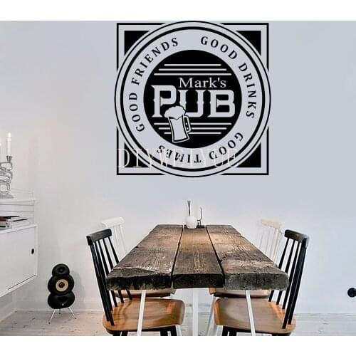 Custom Bar Personaized Name Wall Sticker Waterproof Vinyl Wall Decor Decal Room Glass Door Decoration Art DIY Wallpaper Z132