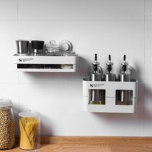 Wall Mounted Kitchen Organizer Spice Rack Multifunction Bathroom Shelf Dish Drainer Punch-Free Toilet Storage Hanging Shelf