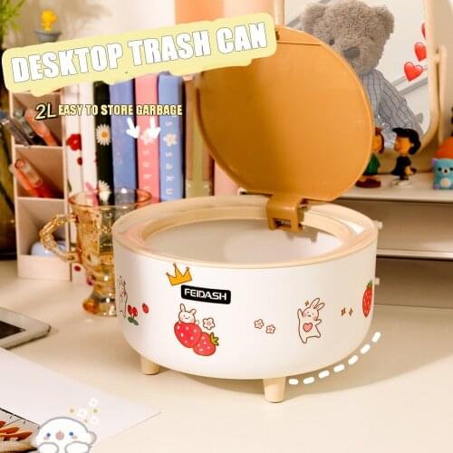 W&G Kawaii Desktop Trash Can Cute Ins Large-capacity Storage Bucket with Lid Desktop Debris Storage Box