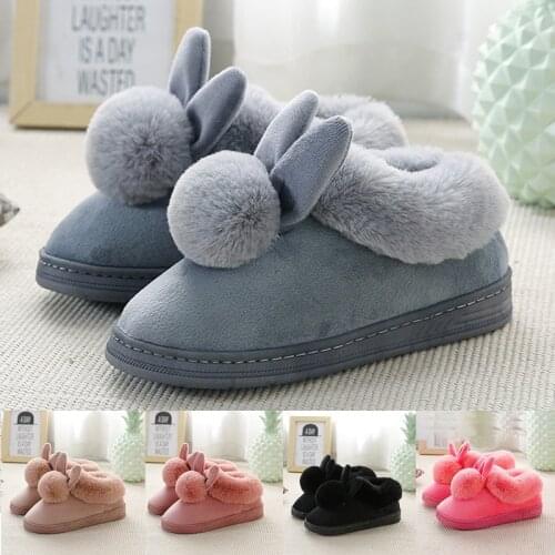 New Women Slippers Furry Rabbit Ears Plush velvet Snow Female Slipper Indoor Home Shoes Flock Ladies Soft Comfort Footwear Drop