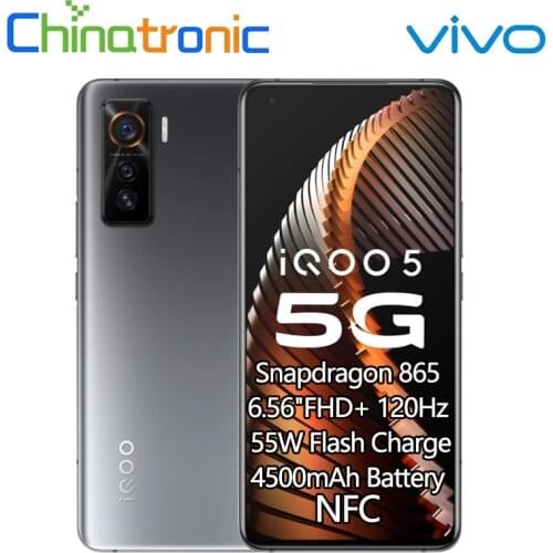 Original VIVO 5 iQOO 5 8GB 128GB 5G Mobile Phone Snapdragon 865 Octa Core 6.56"FHD+ 120Hz 4500mAh Battery 55W Flash Charge NFC