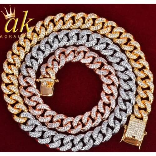 Plated Jewelry Cuban Link Chain Choker Colorful Necklace Bling Iced Out Cubic Zircon Real Gold Plated Hip Hop Rock Street