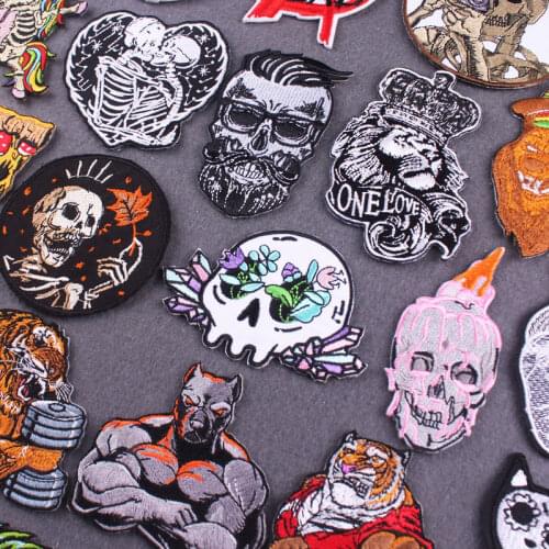 Skull Patch Embroidered Patches For Clothing Lion/Tiger Embroidery Patch Iron On Patches For Clothes Appliques For Jean Jacket