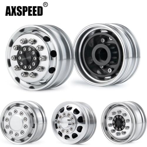 AXSPEED 2 Pcs CNC Metal Alloy Front Wheel Hub Rims for Tamiya 1/14 RC Tow Trailer Tractor Truck Man Scania Upgrade Parts