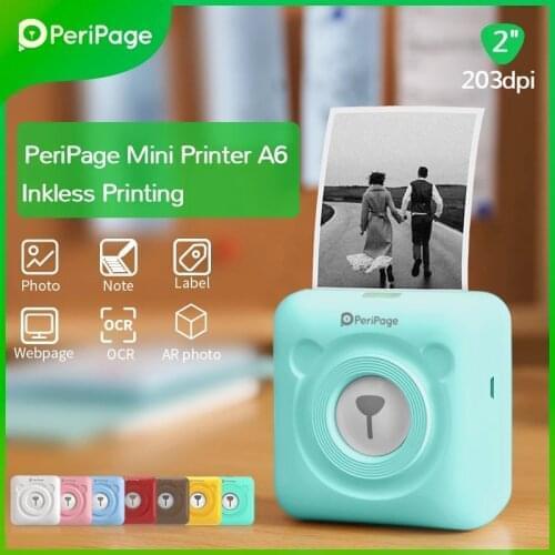 Peripage A6 Sky Blue Color 58mm Wireless Mini Bluetooth Thermal Label Printer With Paper Roll/Thermal Paper/ Sticker Paper