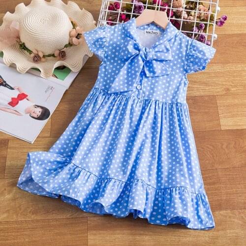 Girls Polka Dot Print Dresses Kids Princess Party Bow Tutu Elegant Wedding Vestidos Children 3 4 5 6 7 8 Year Casual Clothing