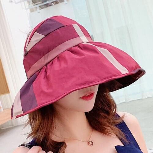 Beach Cap Sun Bonnet Visor Empty Top Hat Female Summer Sunscreen Folding Big Sun Hat for Girl Hat Lovely Stripe Pattern Cap