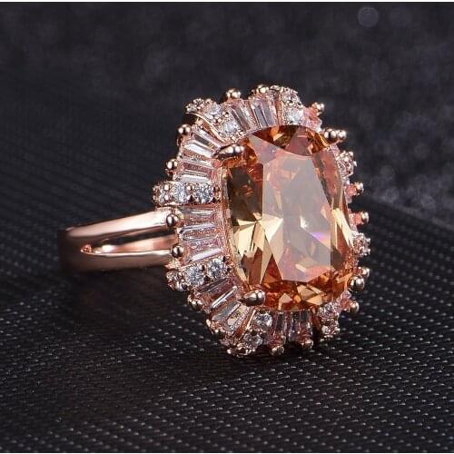 Luxury Princess Cut Champagne Zircon Rings for Wedding Band Womens Rings Engagement Ring Bridal Jewelry Party Gifts