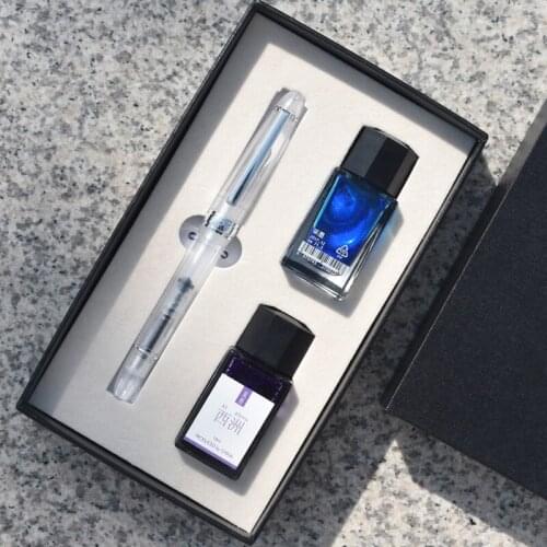 Gold Powder Color Ink Pen Gift Box,transparent Plastic Pen,Student Fountain Pen 0.5mm nib