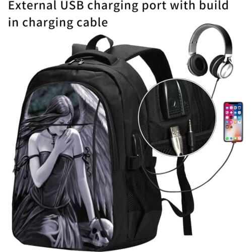 Angel Fantasy Girl Gothic Skull Wings USB Interface backpack Cartoon Anime School Bags Boys Rucksack Girls Knapsack Men Women Tr