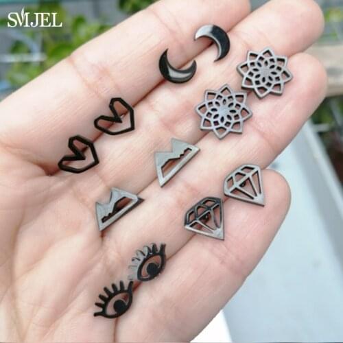 Mini Stainless Steel Earrings Geoemetric Women Men Punk Black Heart Moon Eye Triangle Stud Earring Fashion Jewelry Gift Friend