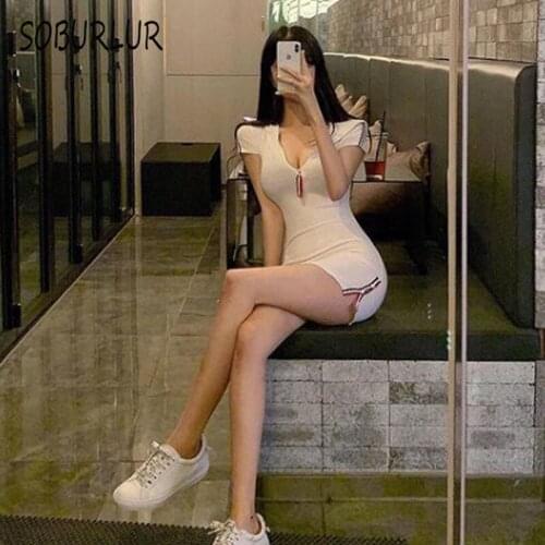 SOBURLUR Summer Hooded Sexy Elegant Women Party Dresses Fashion Mini Dress Package Hips Slim Female Clothing Short Sleeve Korean