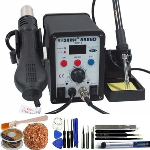 LCD Display Hot Air Desoldering Station Heat Gun + Solder Iron 220V with many gifts 220v/110V saike 8586D