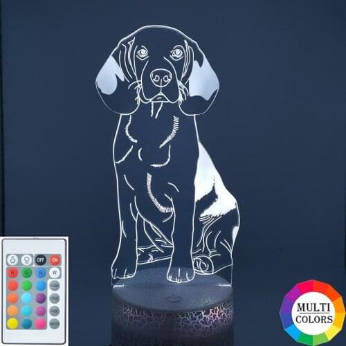 USB Powered LED Night Light Pet Dog Desk Lamp 3D Beagle Nightlight RGB Color Cute Kids Friends Gift Atmosphere Party Home Decor
