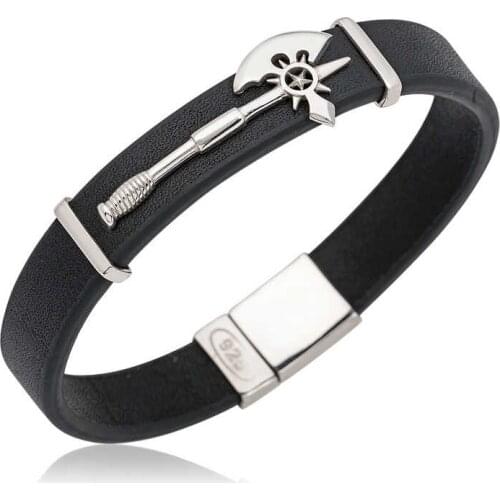 Tevuli 925 Sterling Silver Axe Figured Leather Male Bracelet